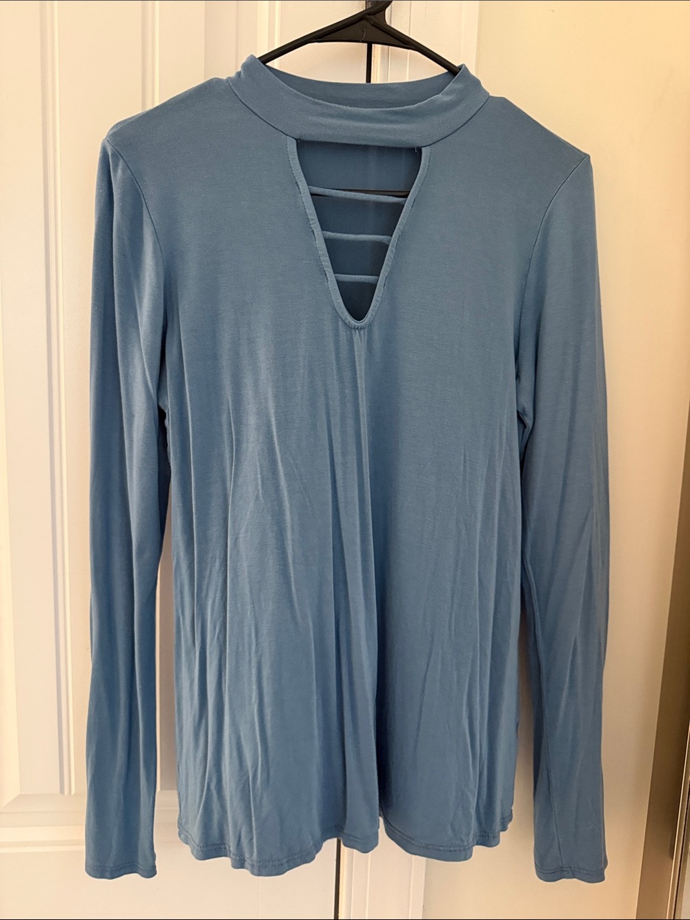 twenty second Sky Blue Long Sleeve Cutout Top